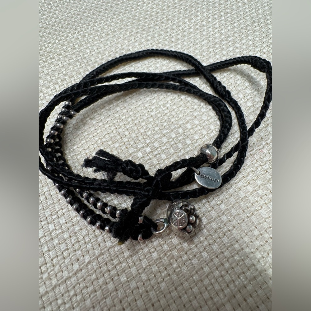 Chan Luu Woven Black & Silver Lotus Charm Closure Beaded Wrap Bracelet - Picture 4 of 13